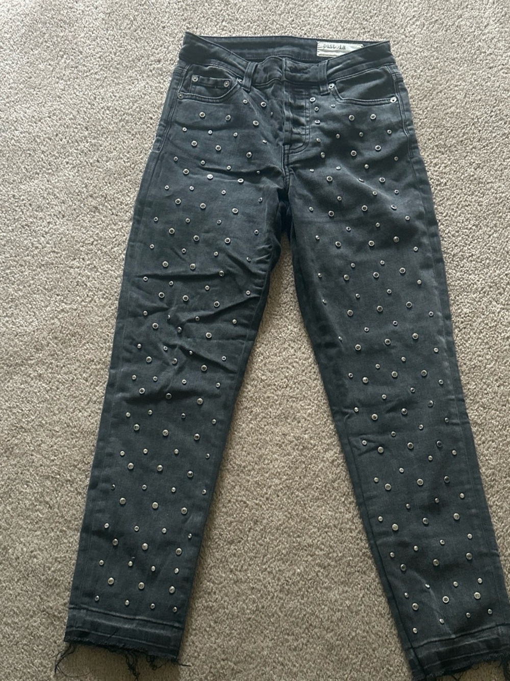 pistola Black Straight-Leg Jeans with Silver Eyelet Embellishments